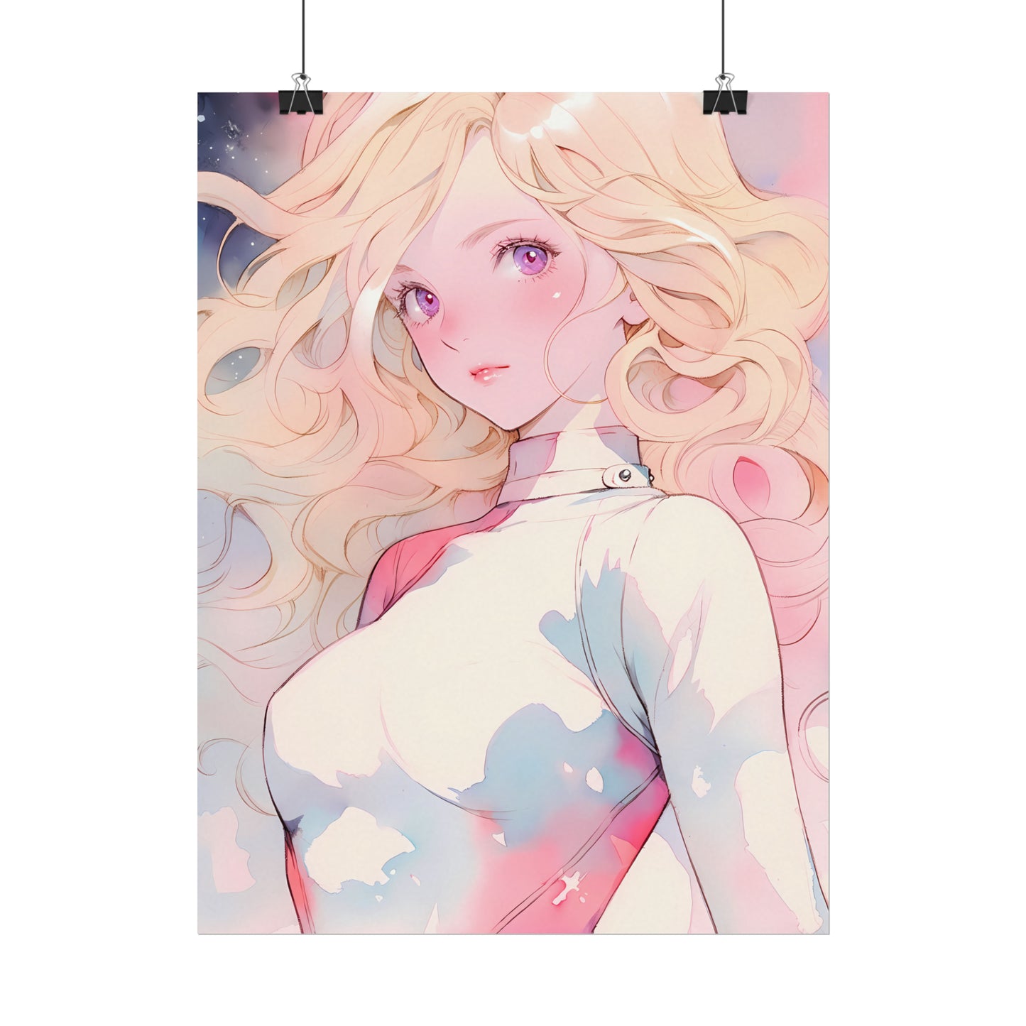 White Fire Goddess - Anime Girl Watercolor Poster