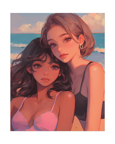 Golden Hour Memories - Anime Girl Beach Poster