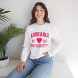 Cute woman wearing Adorable University sweatshirt in white