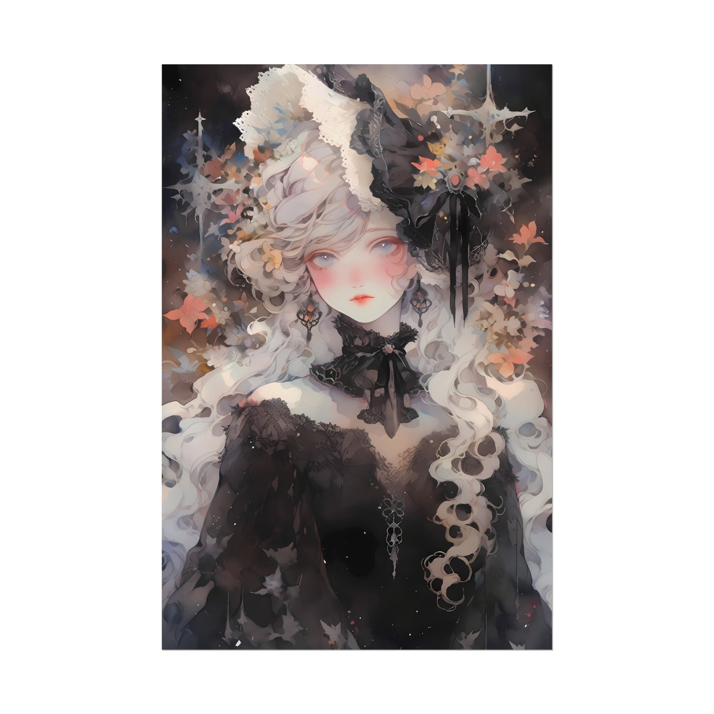 Priestess of Fortune - Watercolor Gothic Anime Poster