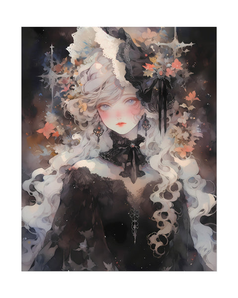 Priestess of Fortune - Watercolor Gothic Anime Poster