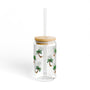 Palm Paradise - Cute Glass Cup With Lid and Straw