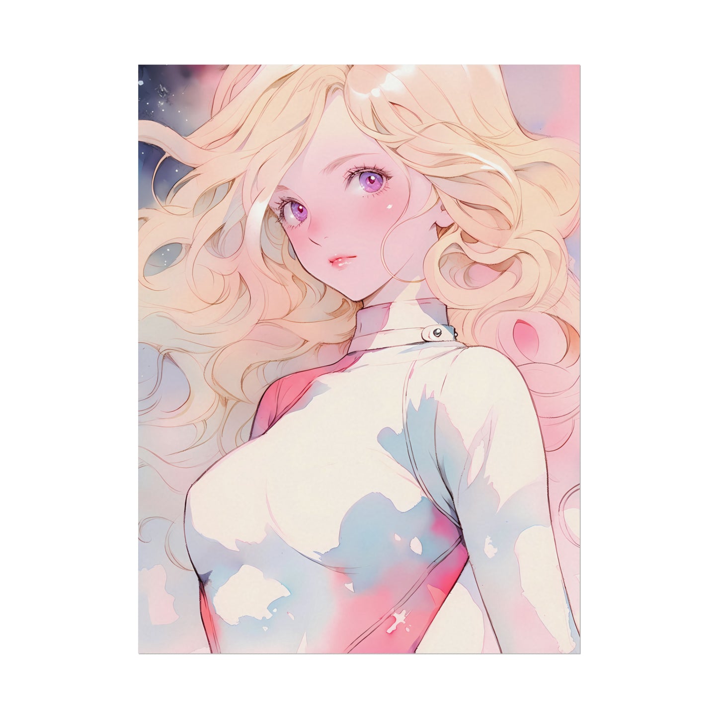 White Fire Goddess - Anime Girl Watercolor Poster