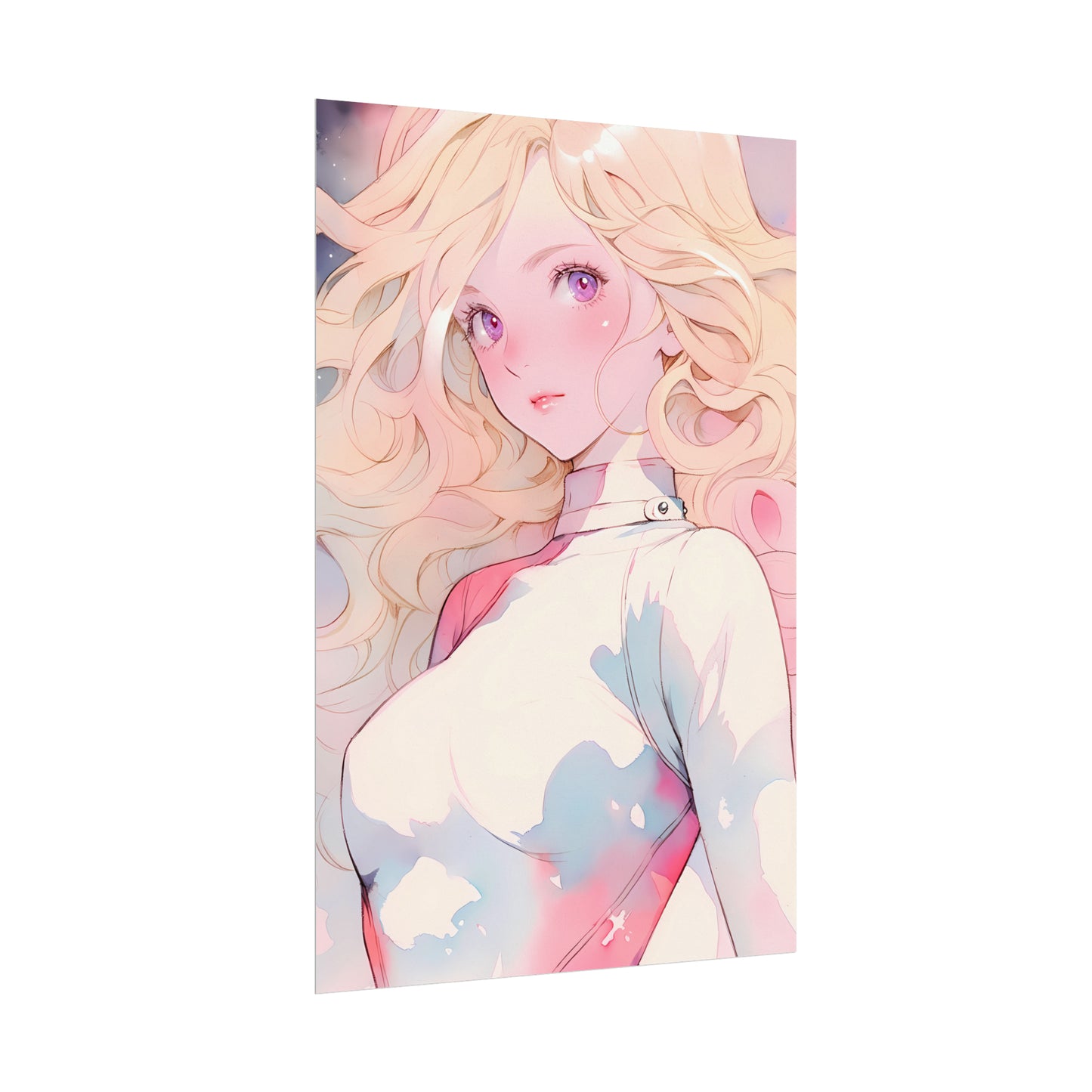 White Fire Goddess - Anime Girl Watercolor Poster