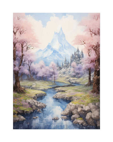 Ryokura Temple - Watercolor Spring Poster With Cherry Blossoms