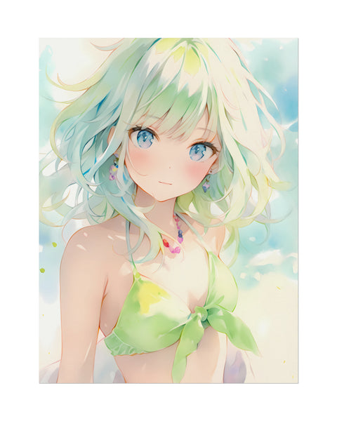 Sea Emerald - Anime Girl Watercolor Poster