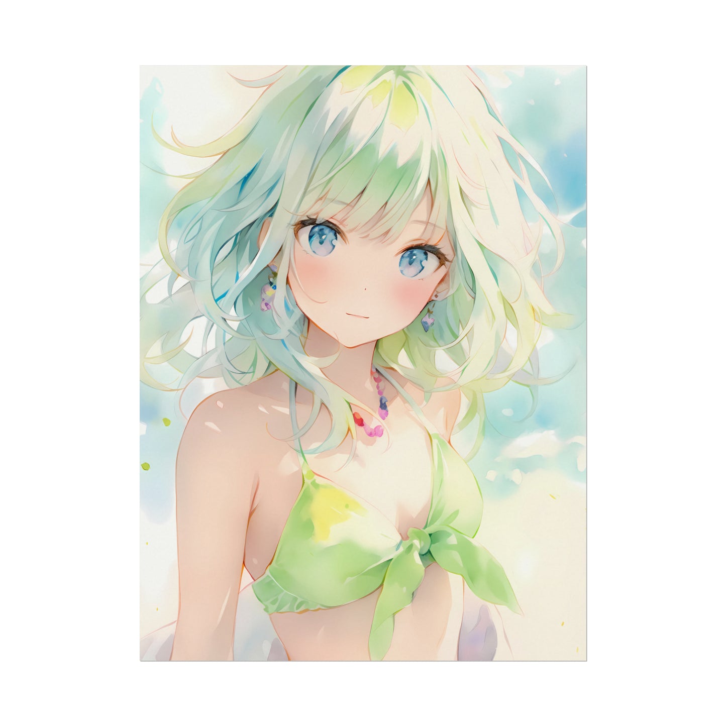 Sea Emerald - Anime Girl Watercolor Poster