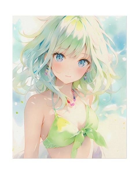 Sea Emerald - Anime Girl Watercolor Poster