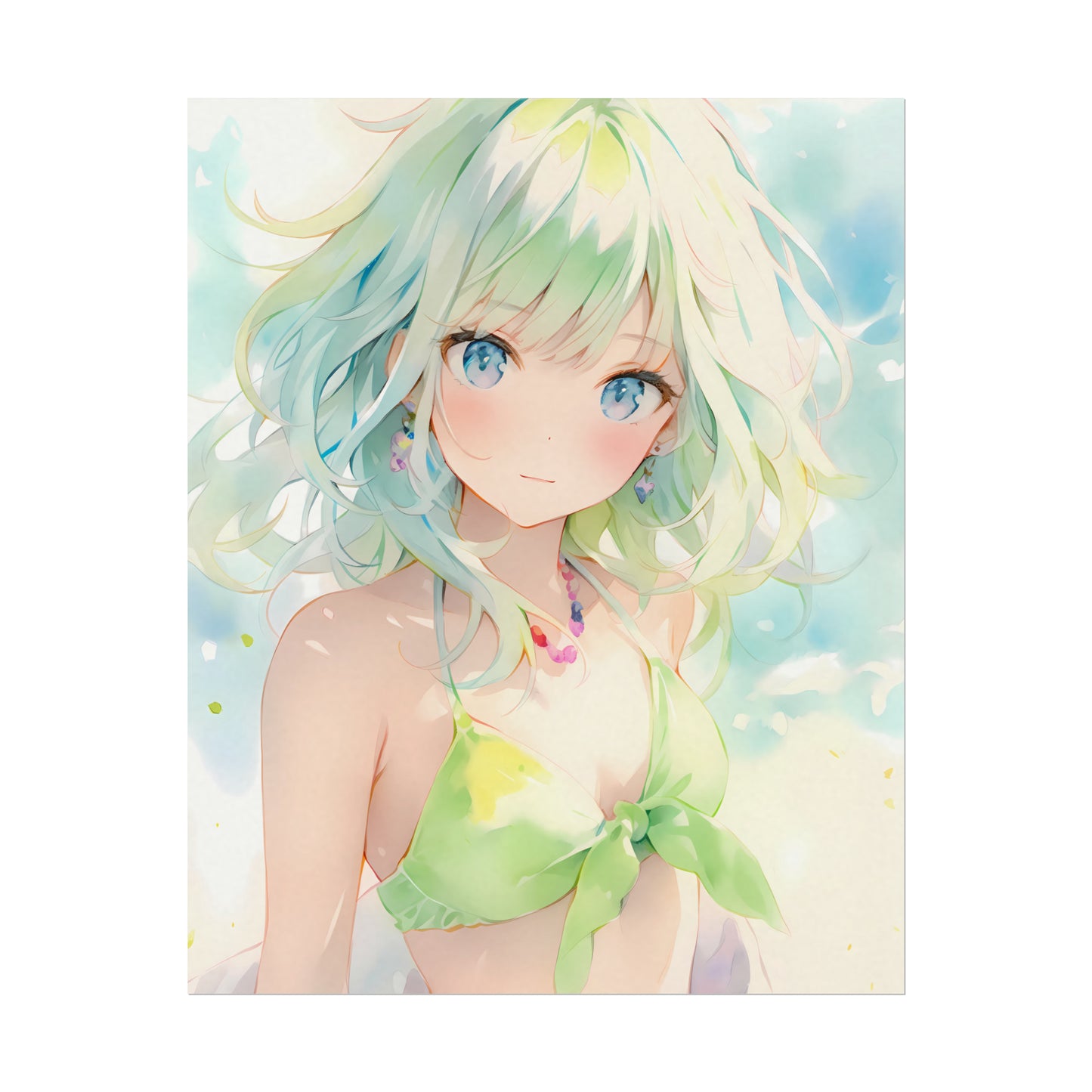 Sea Emerald - Anime Girl Watercolor Poster