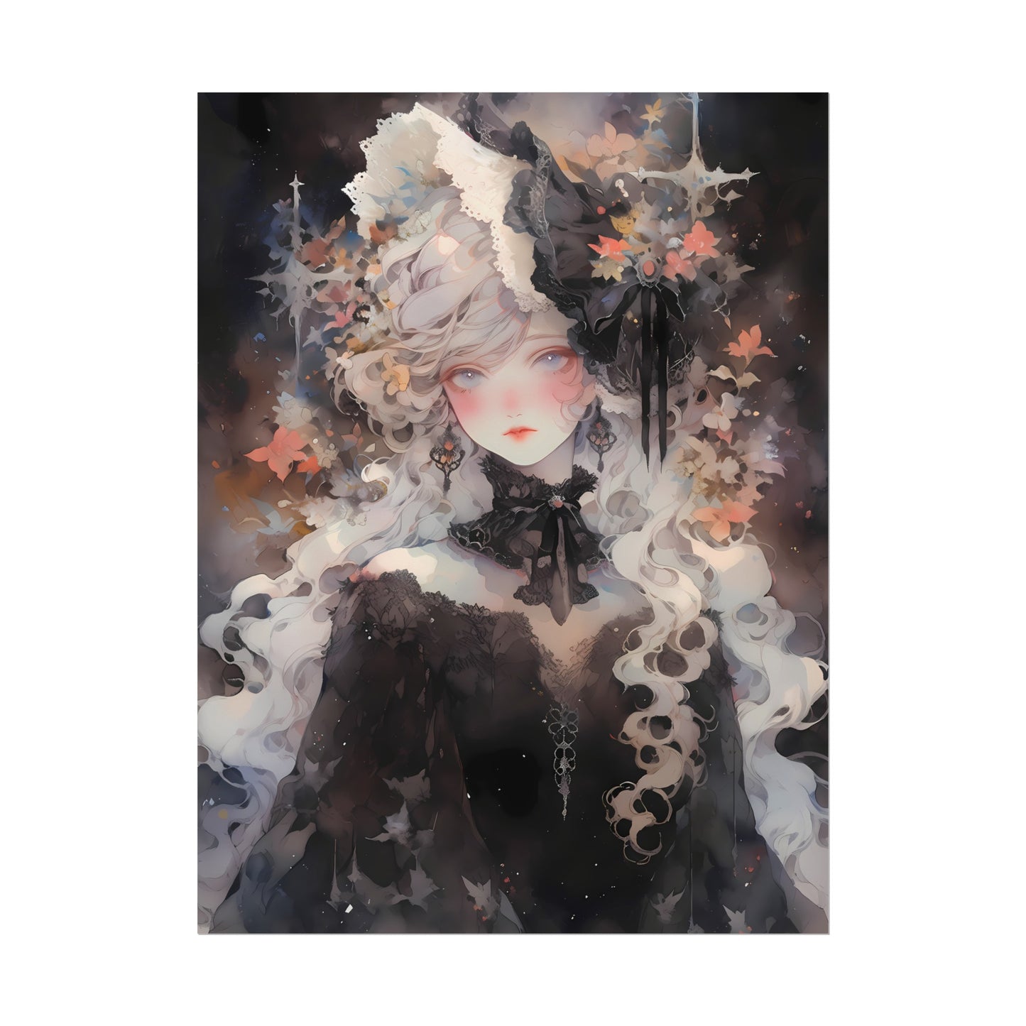 Priestess of Fortune - Watercolor Gothic Anime Poster