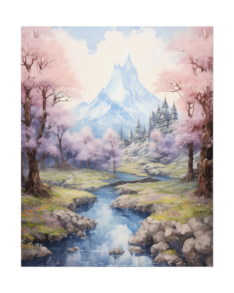 Ryokura Temple - Watercolor Spring Poster With Cherry Blossoms