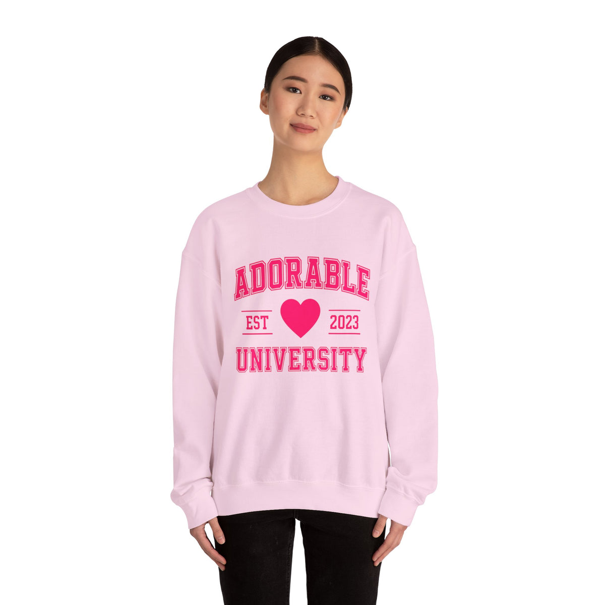 woman wearing Adorable University sweatshirt in Pink