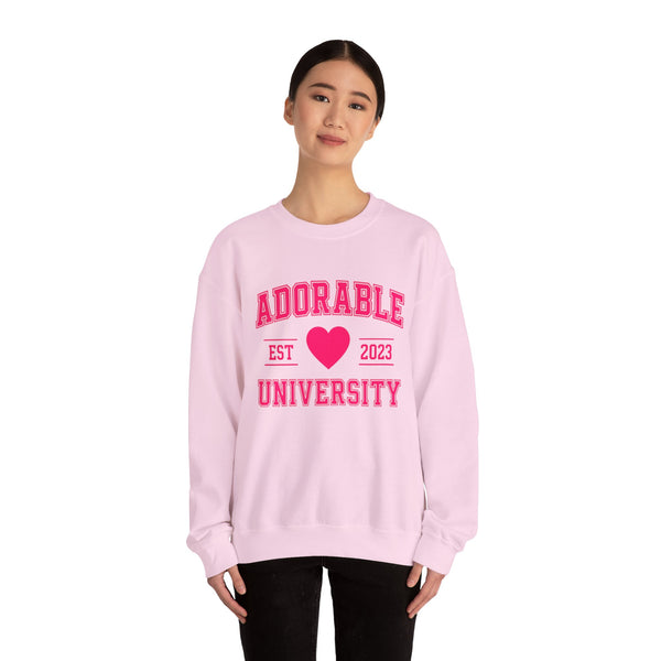 woman wearing Adorable University sweatshirt in Pink