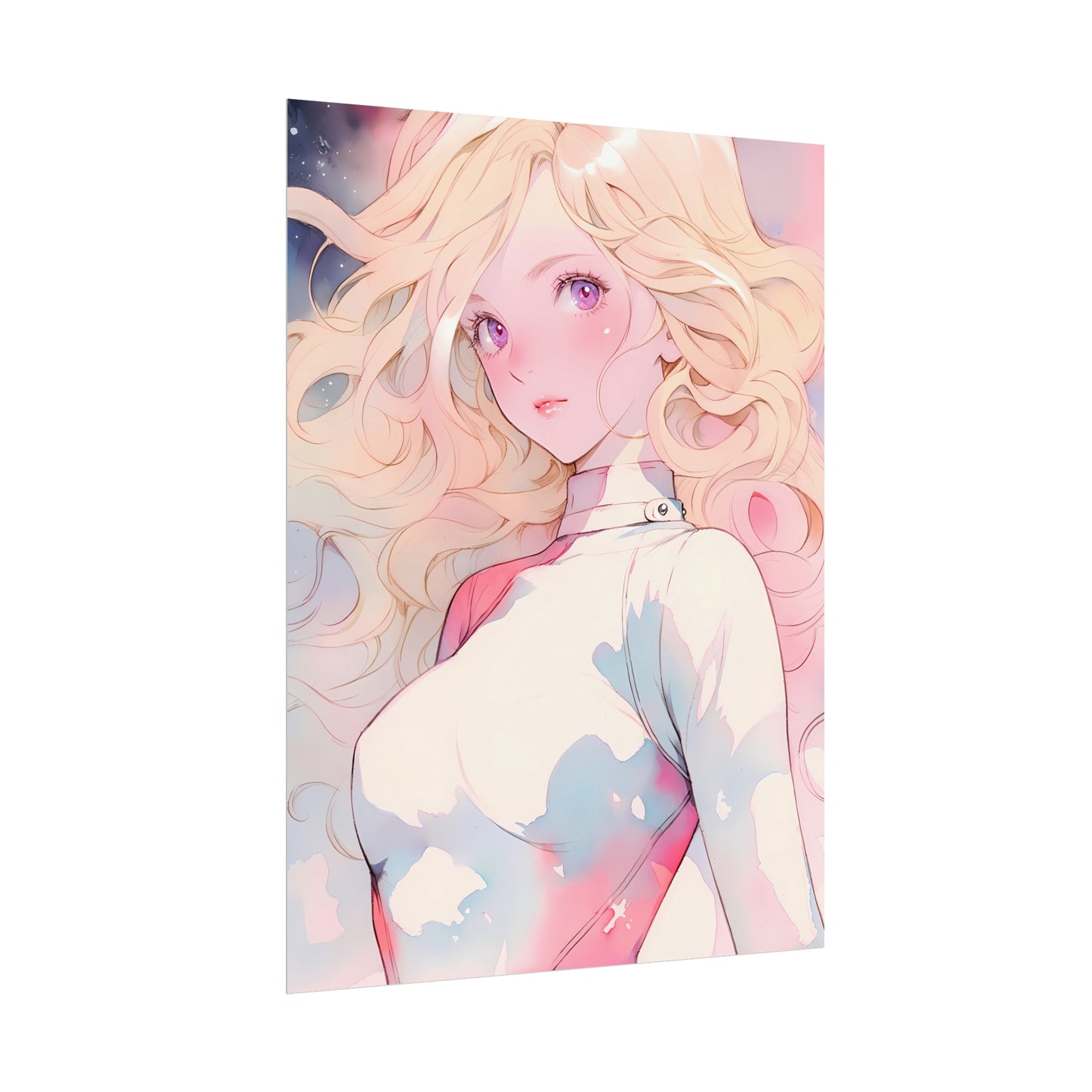 White Fire Goddess - Anime Girl Watercolor Poster