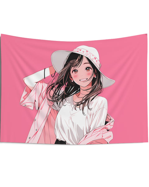Pink Vibe - Anime Girl Tapestry
