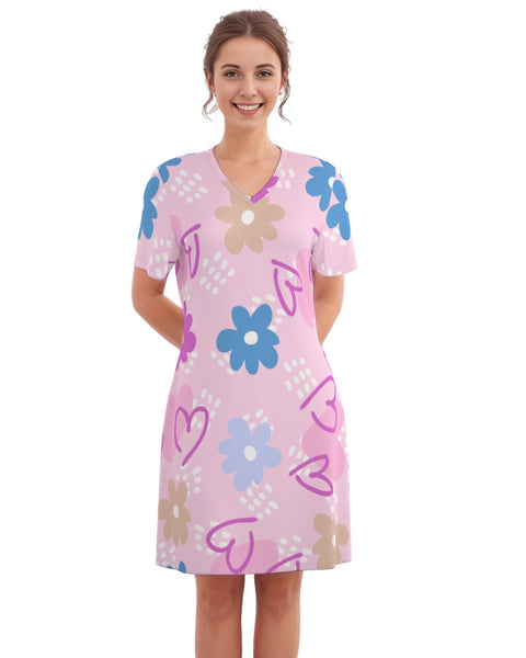 Summer of Love - Cotton V-Neck T-Shirt Dress