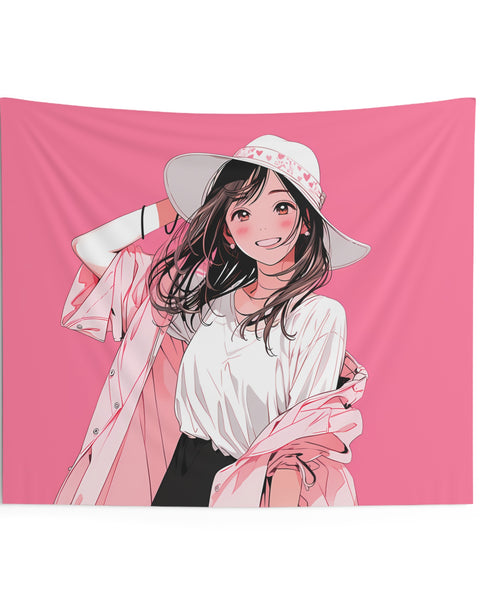 Pink Vibe - Anime Girl Tapestry