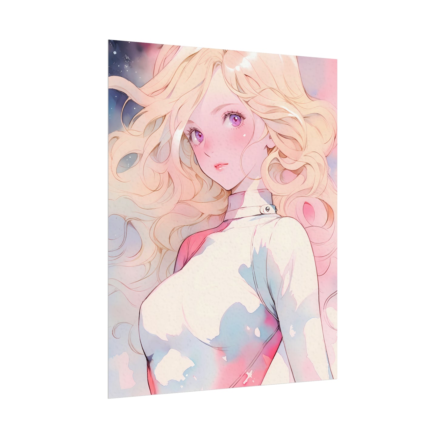 White Fire Goddess - Anime Girl Watercolor Poster