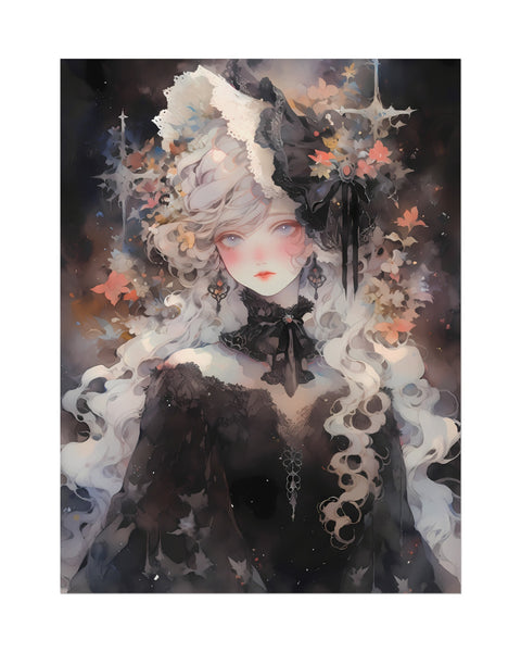 Priestess of Fortune - Watercolor Gothic Anime Poster