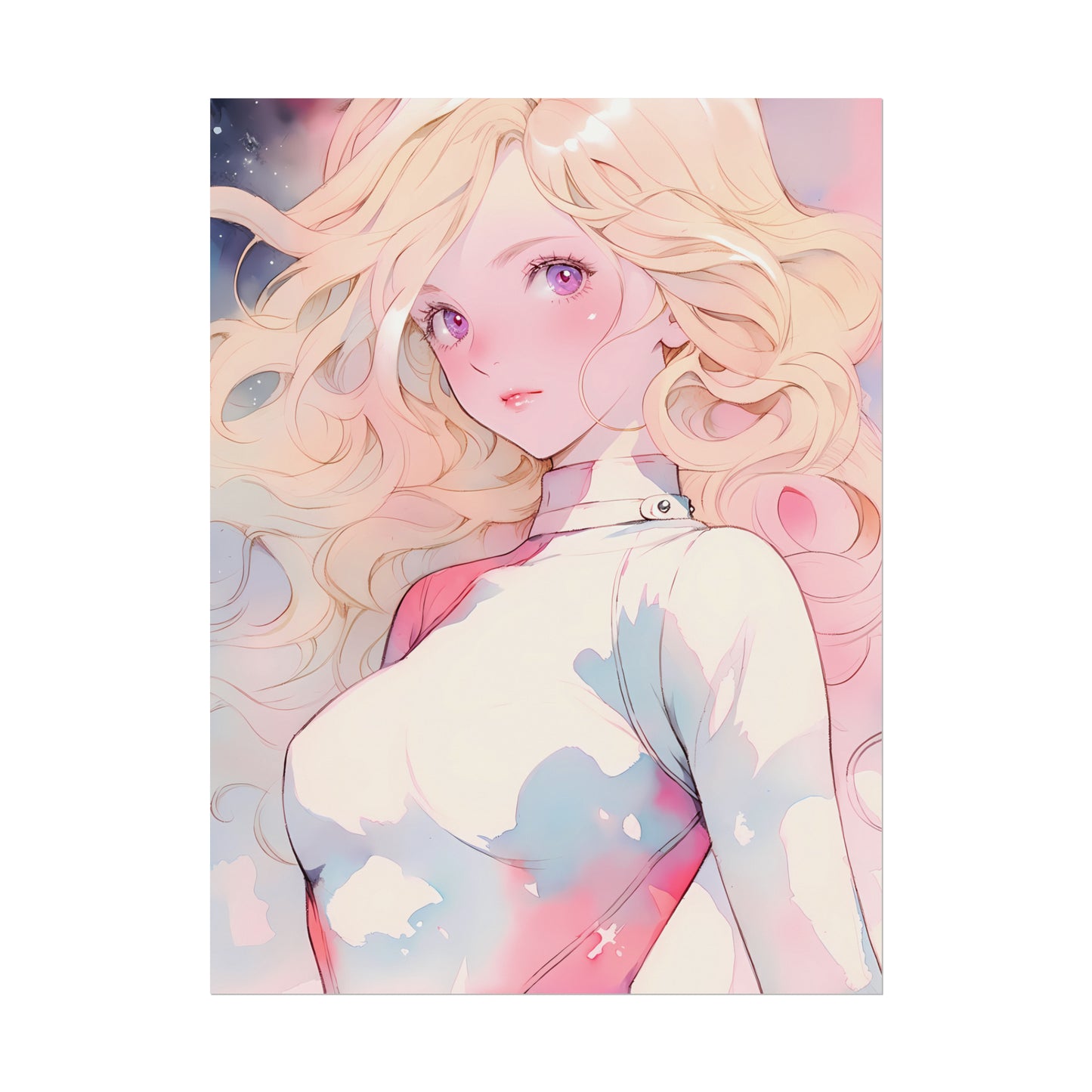 White Fire Goddess - Anime Girl Watercolor Poster
