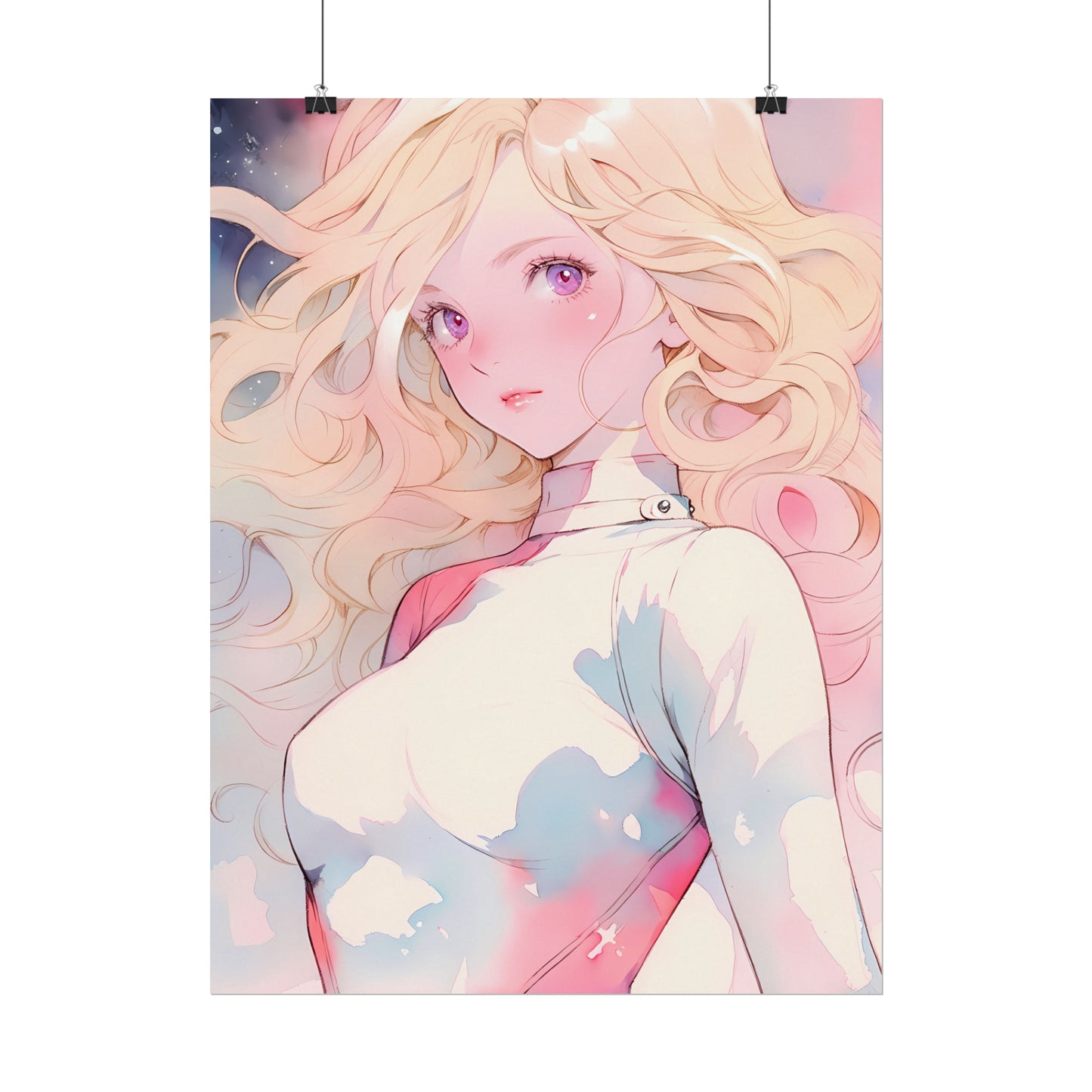 White Fire Goddess - Anime Girl Watercolor Poster
