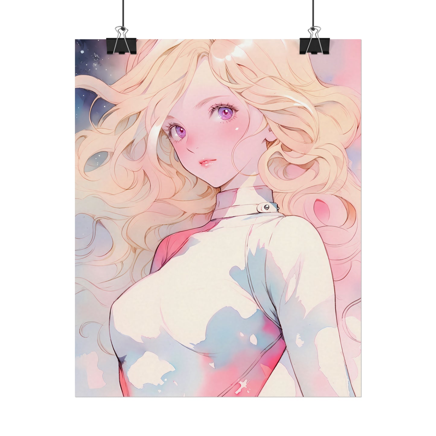 White Fire Goddess - Anime Girl Watercolor Poster