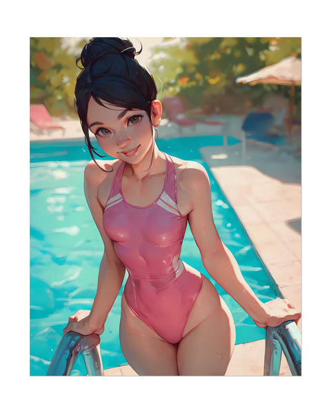 Poolside Beauty - Anime Girl Swimsuit Poster