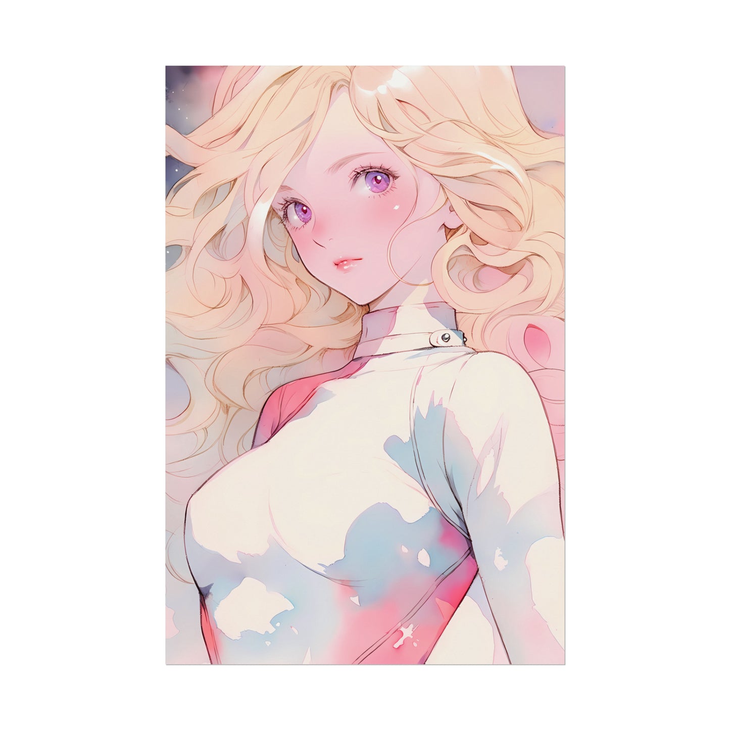 White Fire Goddess - Anime Girl Watercolor Poster