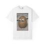 White t-shirt with a potato graphic and text on a white background