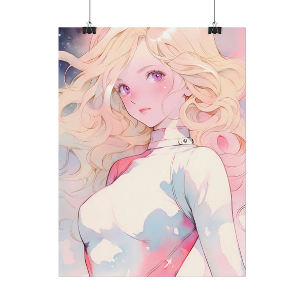 White Fire Goddess - Anime Girl Watercolor Poster