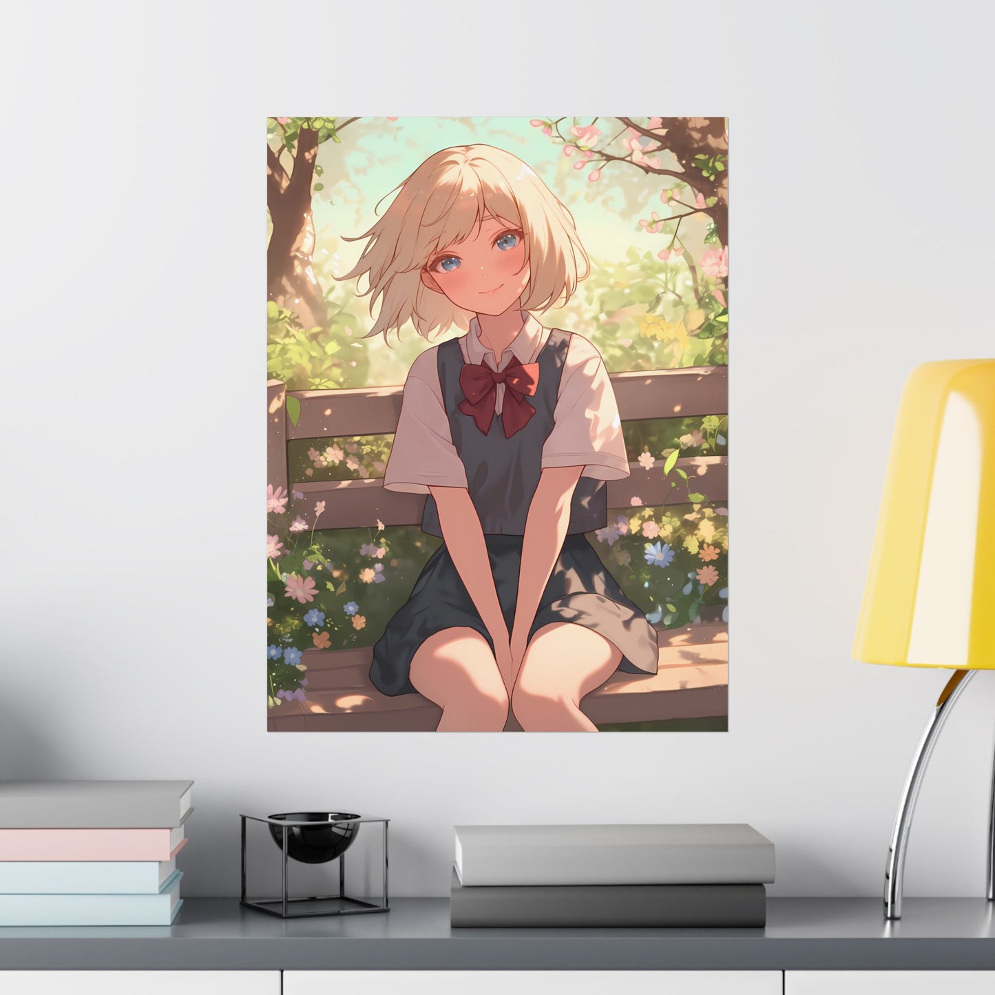 Waiting in the Garden - Cute Anime Girl Poster