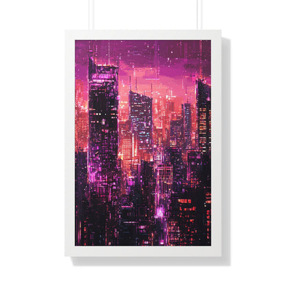 Night Rain - Framed Futuristic City Poster