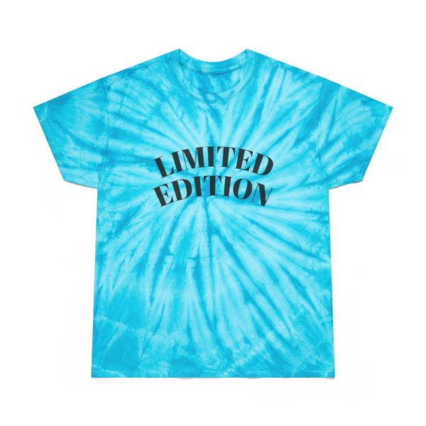 Blue tie-dye t-shirt with 'LIMITED EDITION' text on a white background