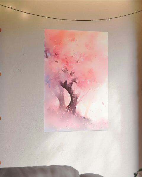 Cherry Blossom Hillside - Anime Watercolor Poster