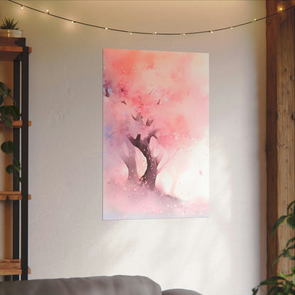 Cherry Blossom Hillside - Anime Watercolor Poster