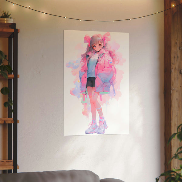 Bubblegum - Cute Anime Girl Watercolor Poster