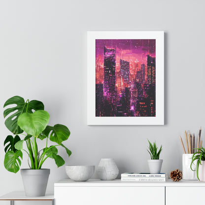 Night Rain - Framed Futuristic City Poster