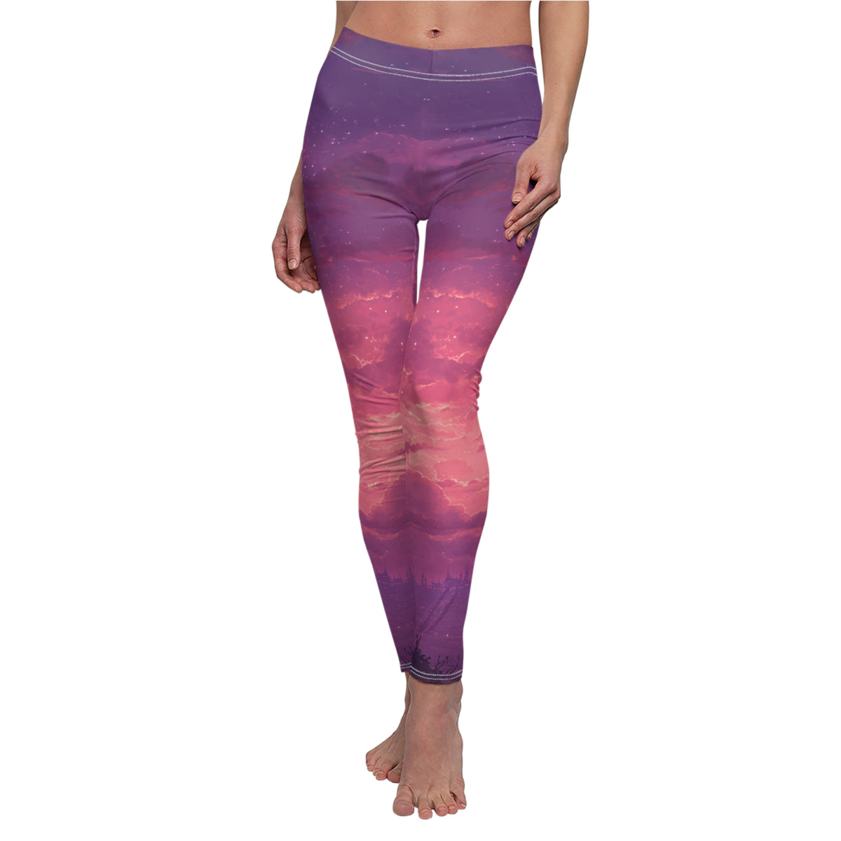 Purple and pink gradient leggings on a white background