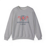 Gray sweatshirt with 'Peppermint Lane' design on a white background