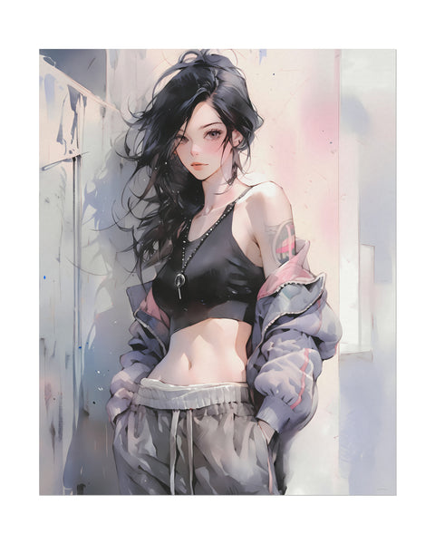 Urban Sorceress Anime Girl Watercolor Poster