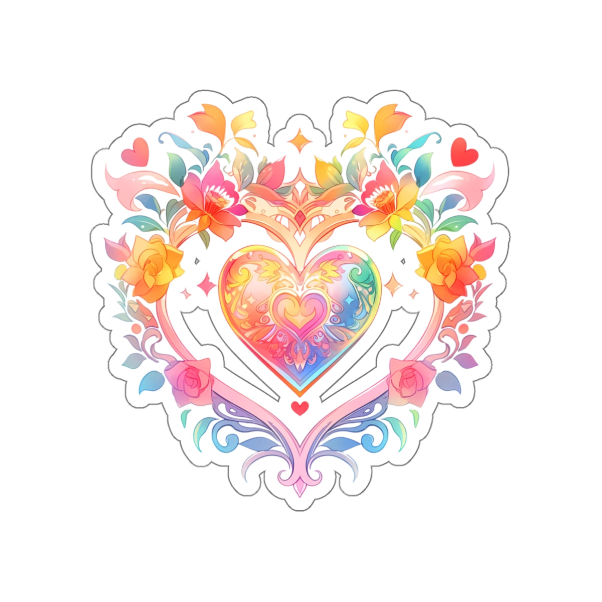 Heart Circle Prism Die-Cut Aesthetic Sticker