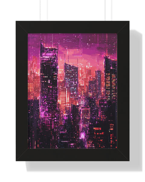 Night Rain - Framed Futuristic City Poster