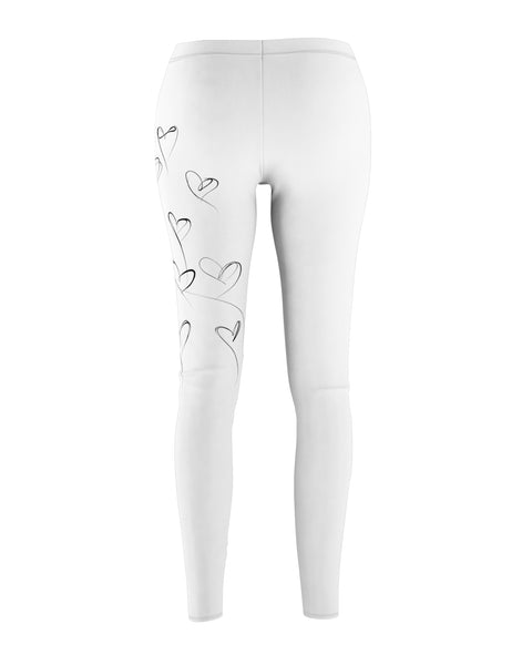 Sketchbook Hearts - Cute White Leggings
