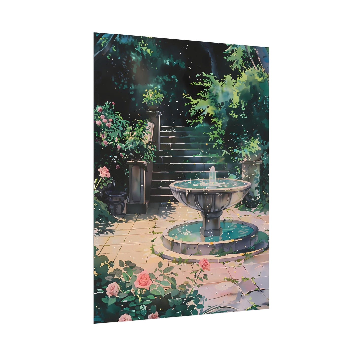 Healing Fountain - Anime Watercolor Poster