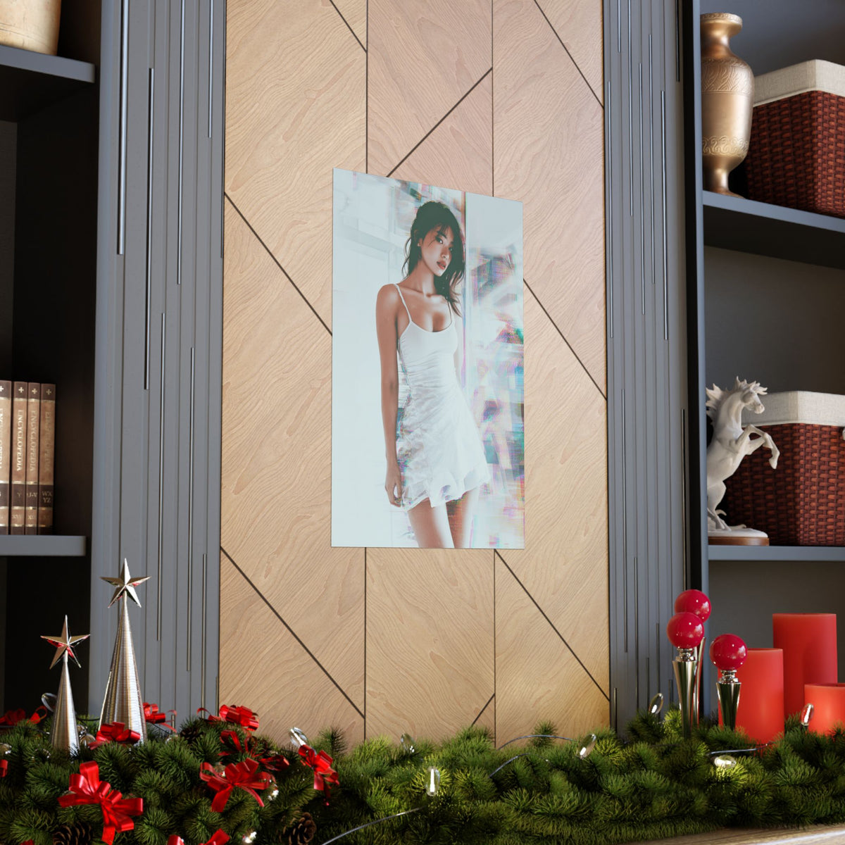 Cradled in Digital World - Dreamy Glitch Pinup Poster