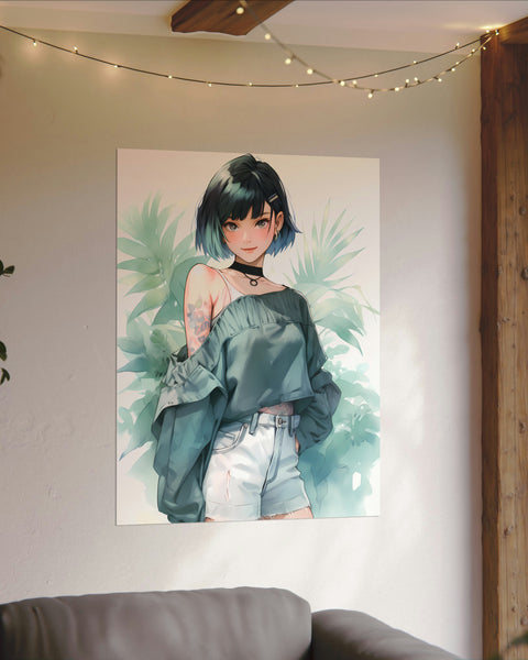 Verdant Escape - Anime Girl Watercolor Poster
