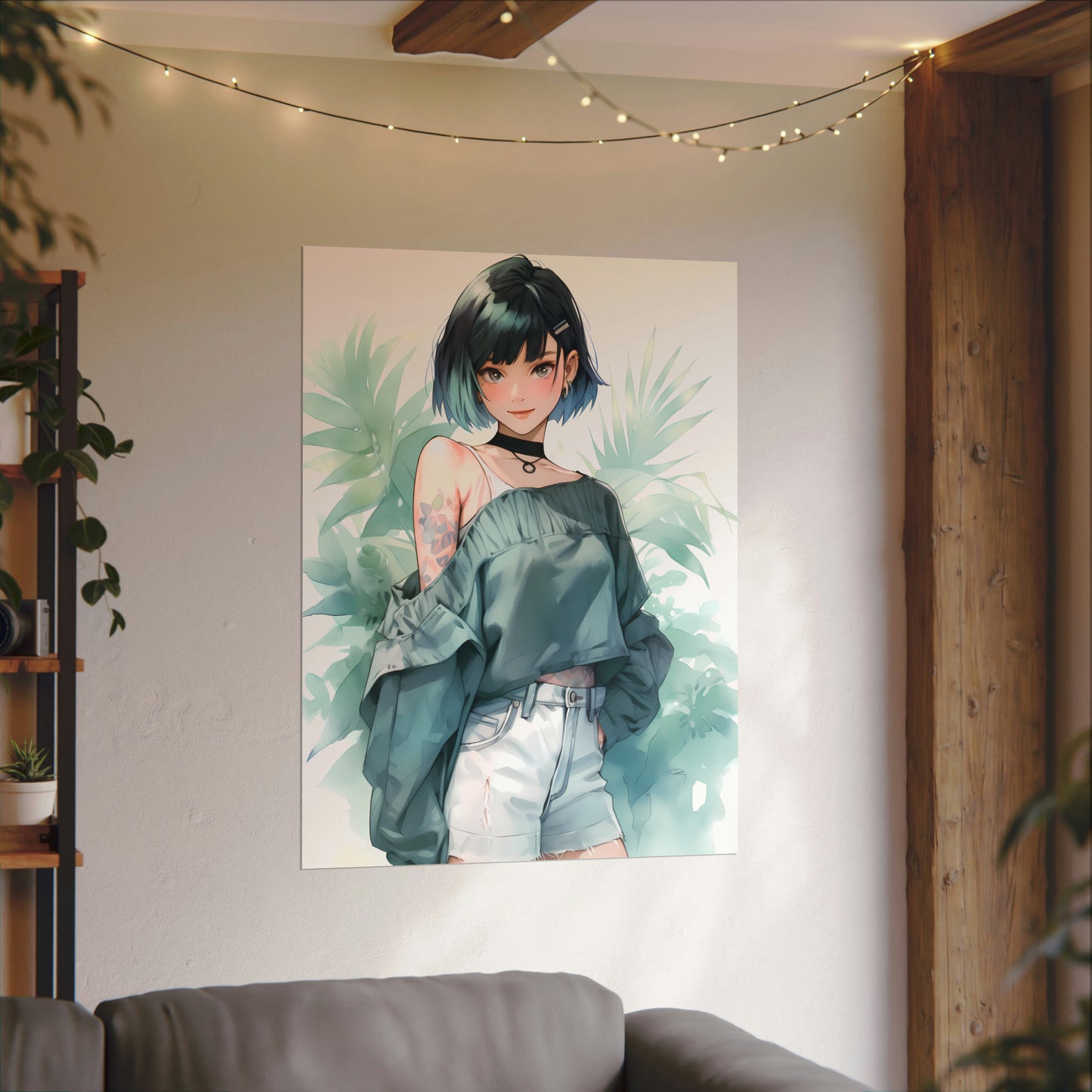 Verdant Escape - Anime Girl Watercolor Poster
