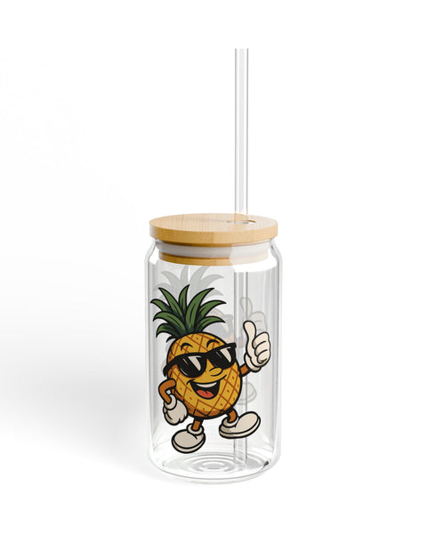 Mister Maui - Cute Glass Cup With Lid and Straw