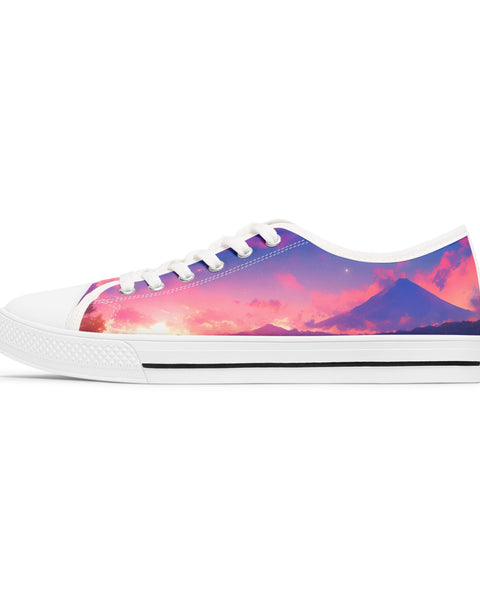 Sneaker with a colorful sunset design on a white background