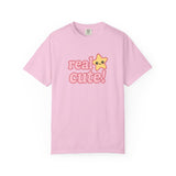 Pink t-shirt with 'real cute!' text and a star graphic on a white background